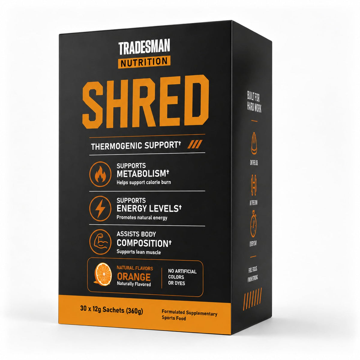 Tradesman Nutrition frente del pack mostrando 30 sobres y conveniencia