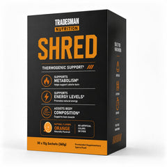 Tradesman Nutrition frente del pack mostrando 30 sobres y conveniencia
