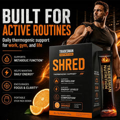 Tradesman Nutrition sobre abierto en mano listo para disolver y llevar