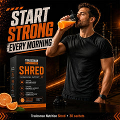 Tradesman Nutrition bebida naranja en vaso listo para consumir y energía sostenida
