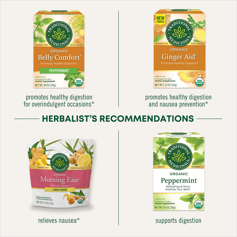 Comparación de tamaño de pastilla Traditional Medicinals en mano para portátilidad