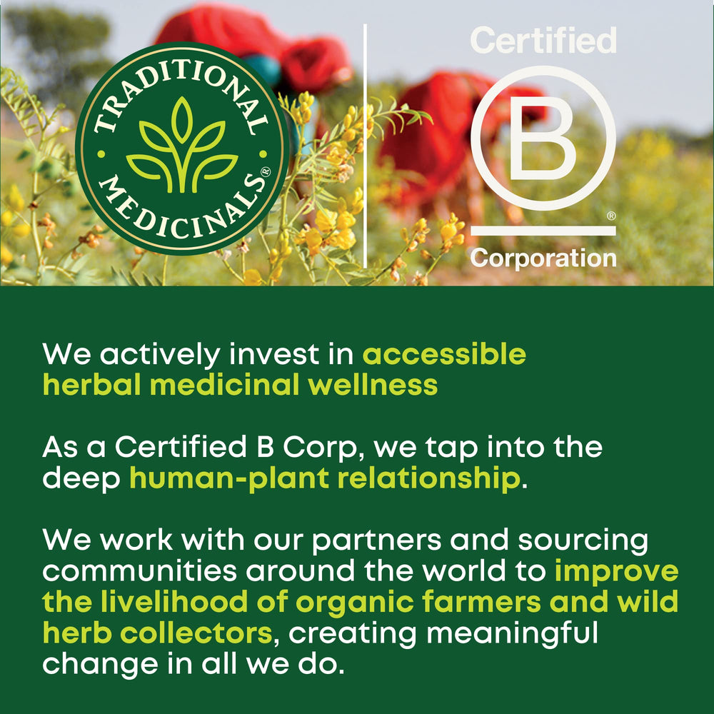 Traditional Medicinals etiqueta con sellos USDA Organic y kosher para confianza