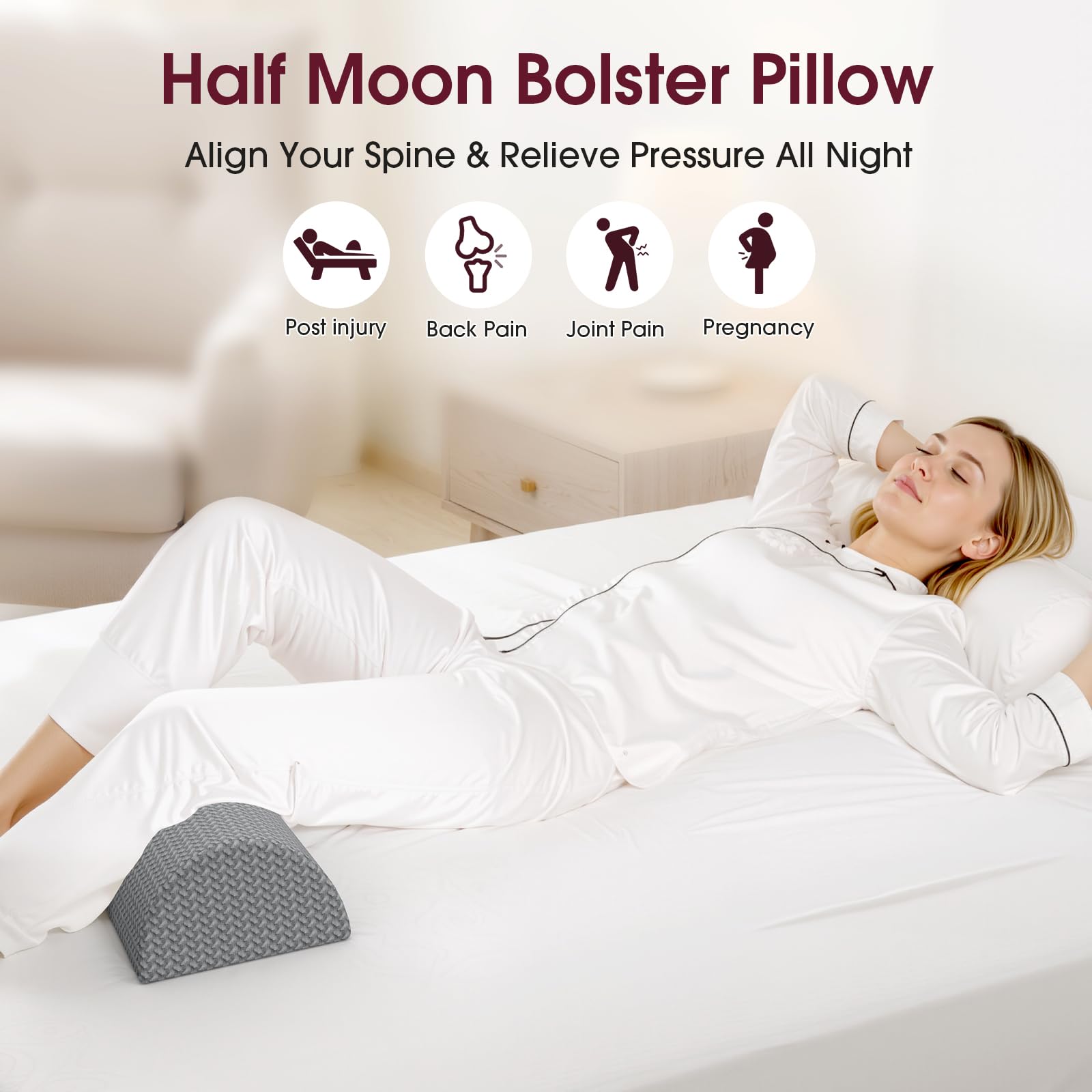 TranquilRelax uso en cama boca arriba, mejora alineación lumbar
