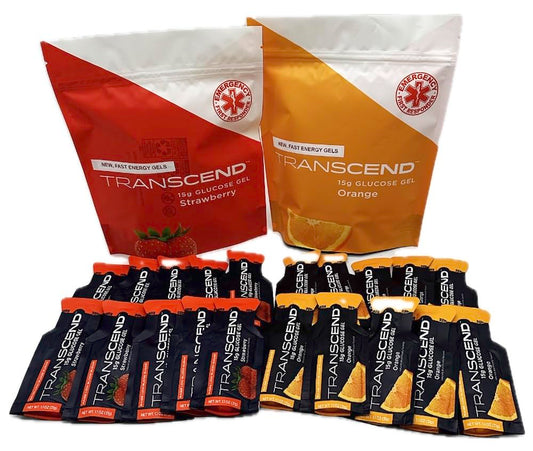 Transcend paquete frente mostrando variedad naranja y fresa y conveniencia