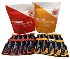 Transcend paquete frente mostrando variedad naranja y fresa y conveniencia