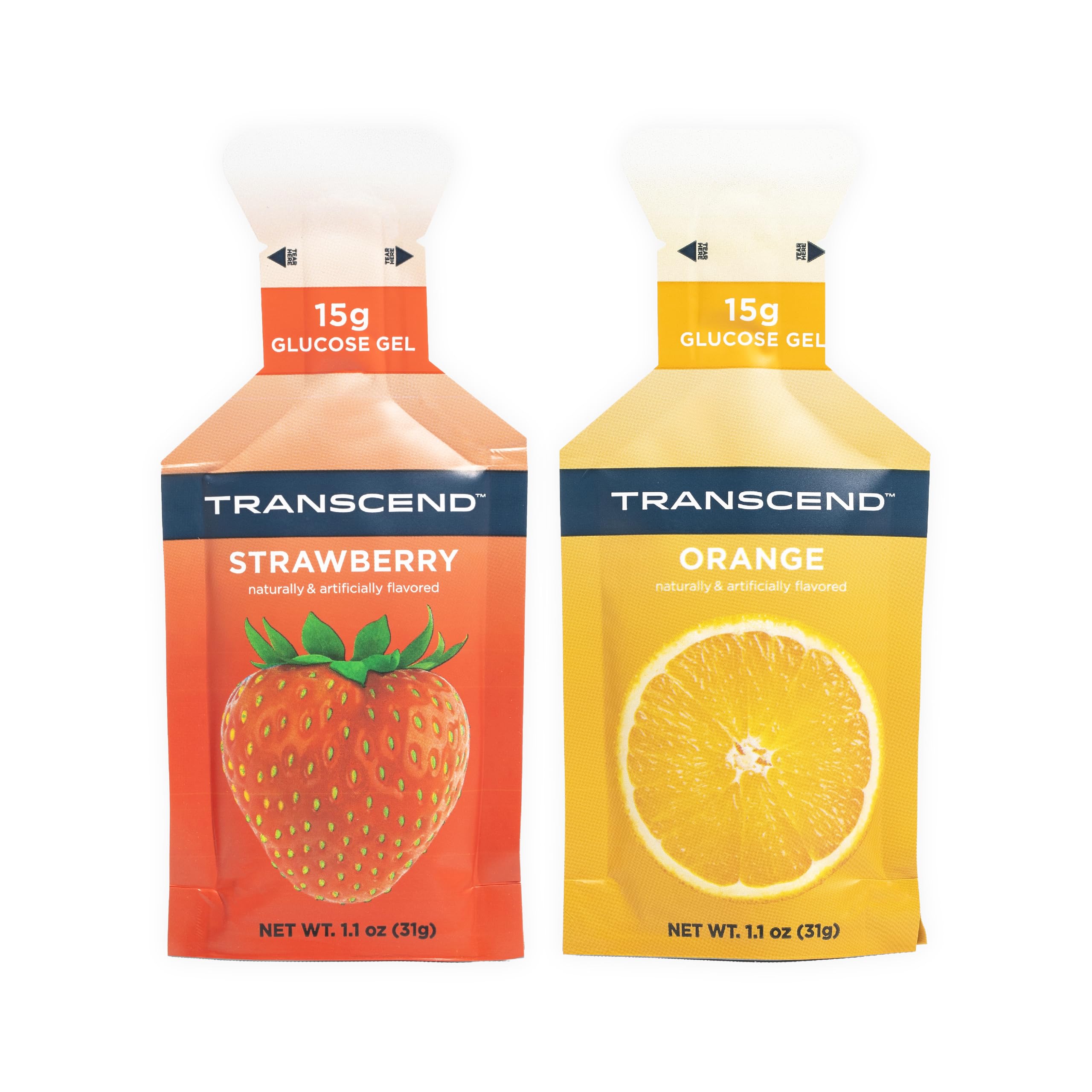 Transcend pack frontal con fresa y naranja mostrando presentación práctica