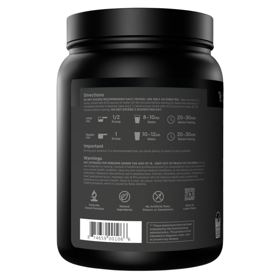 Transparent Labs estilo de vida preentreno junto a pesas para impulso antes de entrenar
