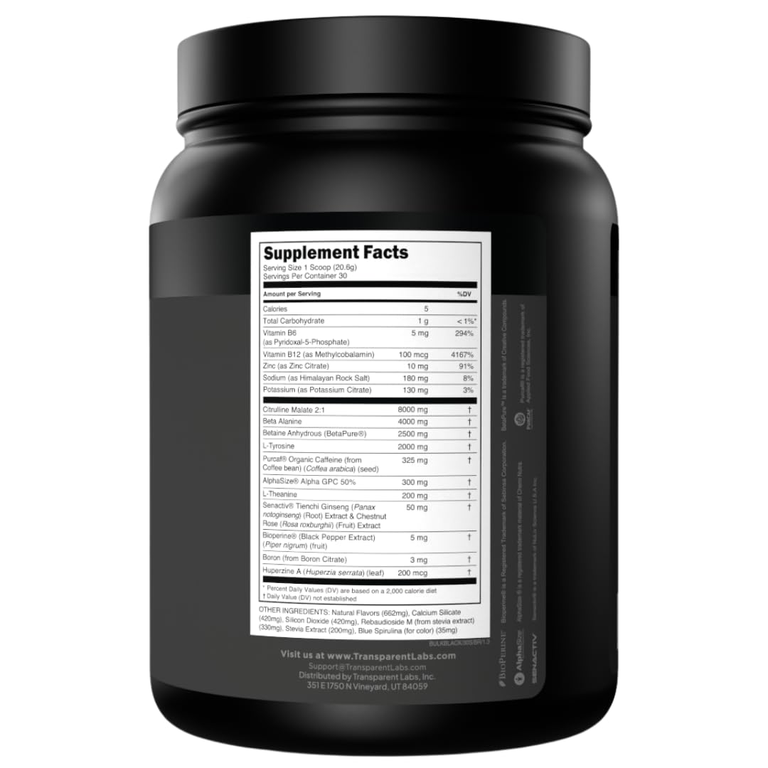 Transparent Labs producto sobre fondo azul frambuesa resaltando sabor natural