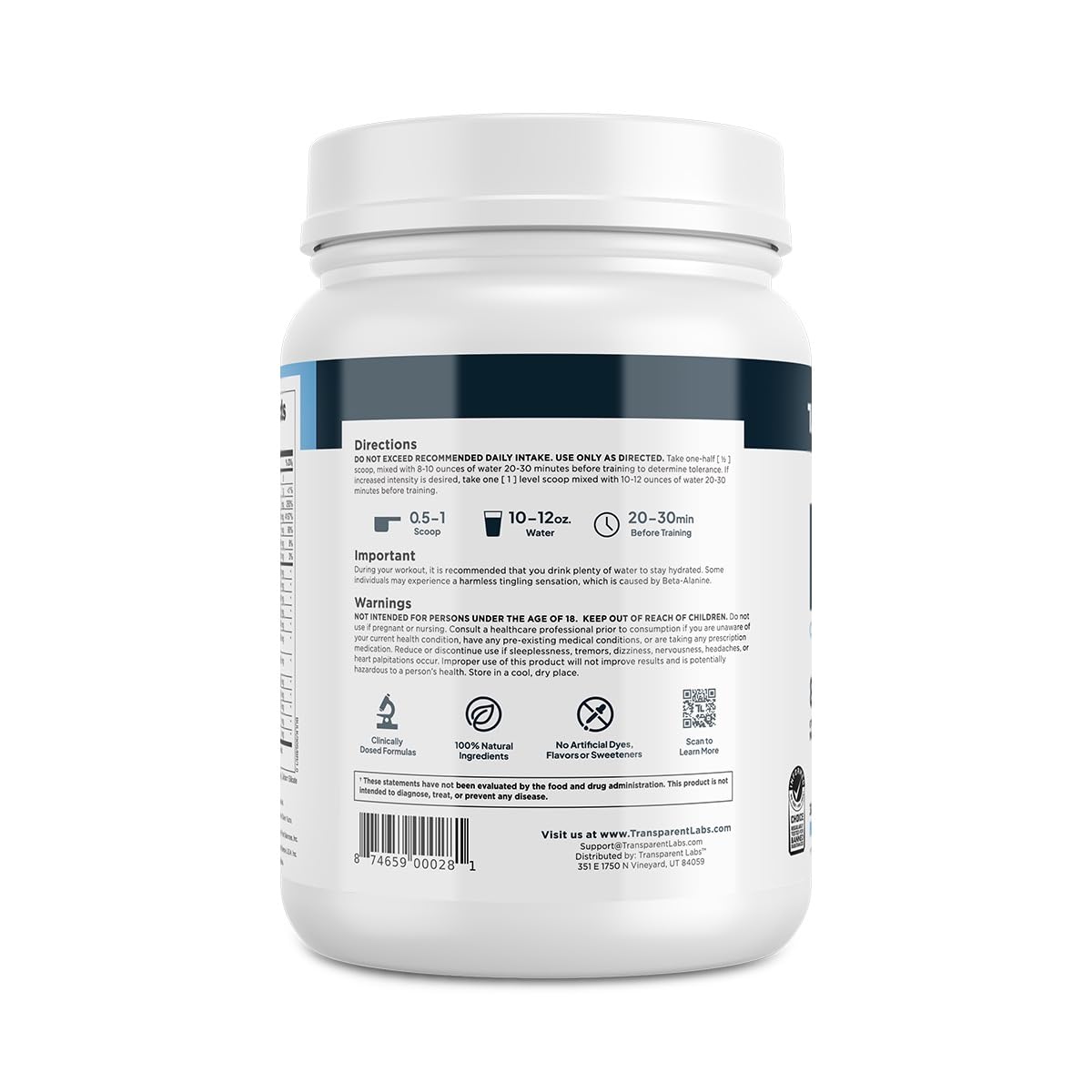 Transparent Labs vaso junto a la lata para comparar escala de servicio