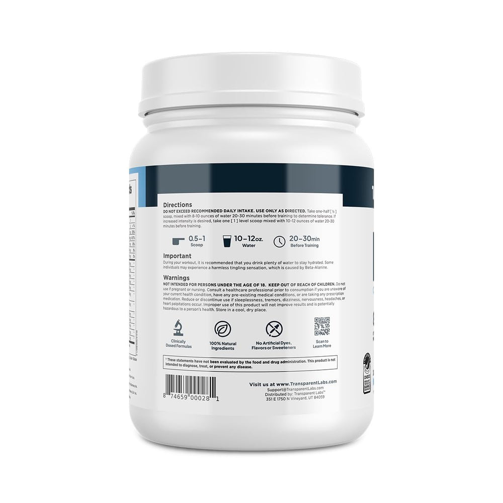 Transparent Labs vaso junto a la lata para comparar escala de servicio