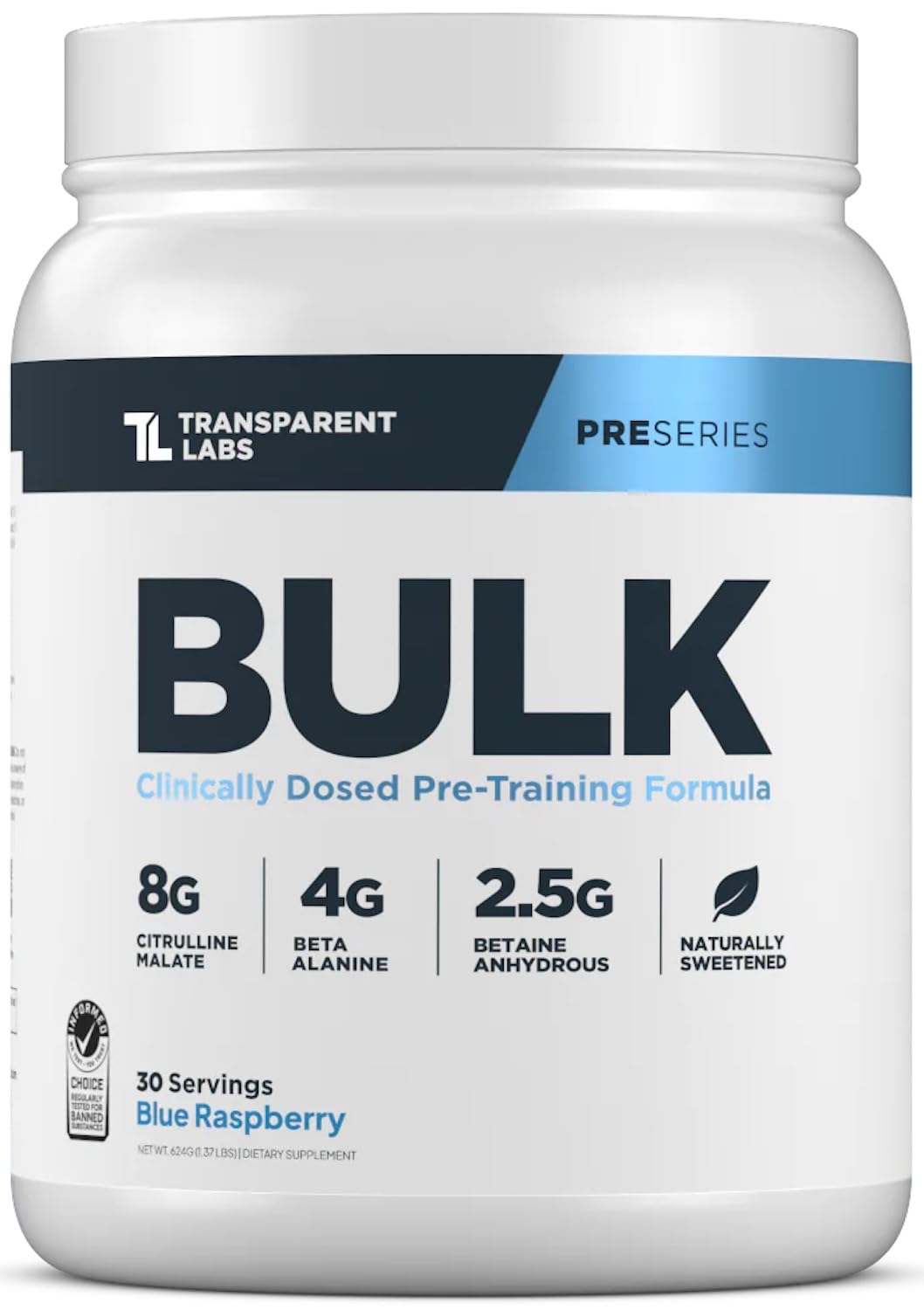 Transparent Labs frontal del estuche mostrando el producto y sabor azul