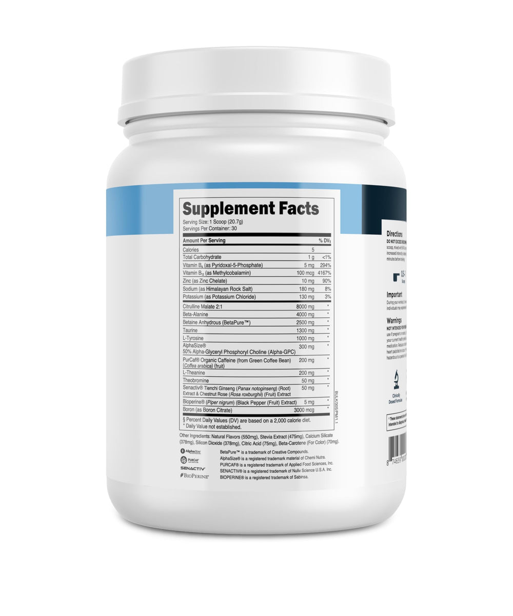 Presentación de ingredientes naturales junto al envase Transparent Labs Bulk enfatizando calidad