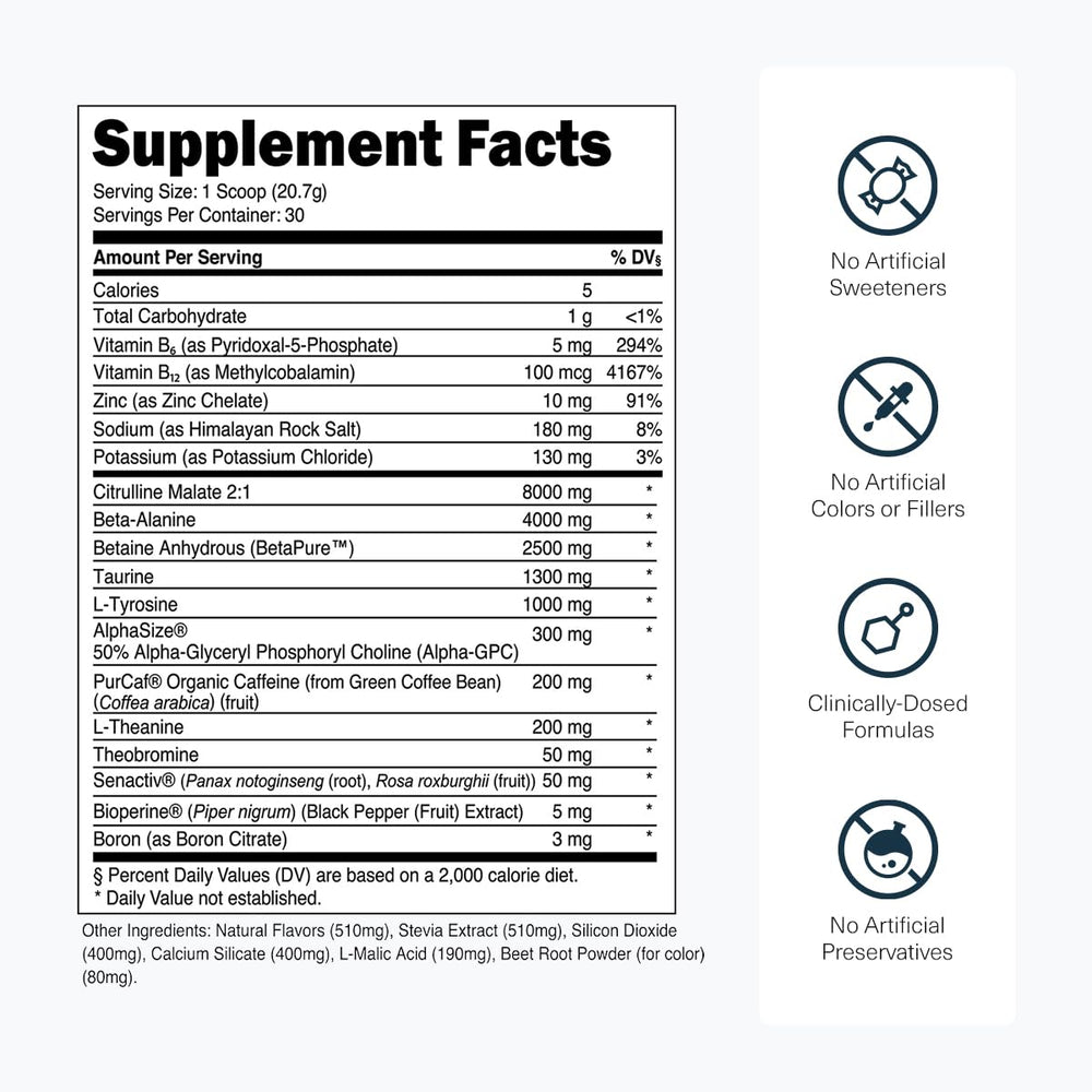 Vaso con preentreno Bulk mezclado por Transparent Labs listo para consumir y aumentar energía