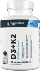 Transparent Labs envase frontal mostrando D3 K2 y beneficios
