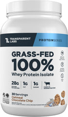 Transparent Labs frente del envase mostrando sabor oatmeal chocolate chip y beneficio de proteína limpia