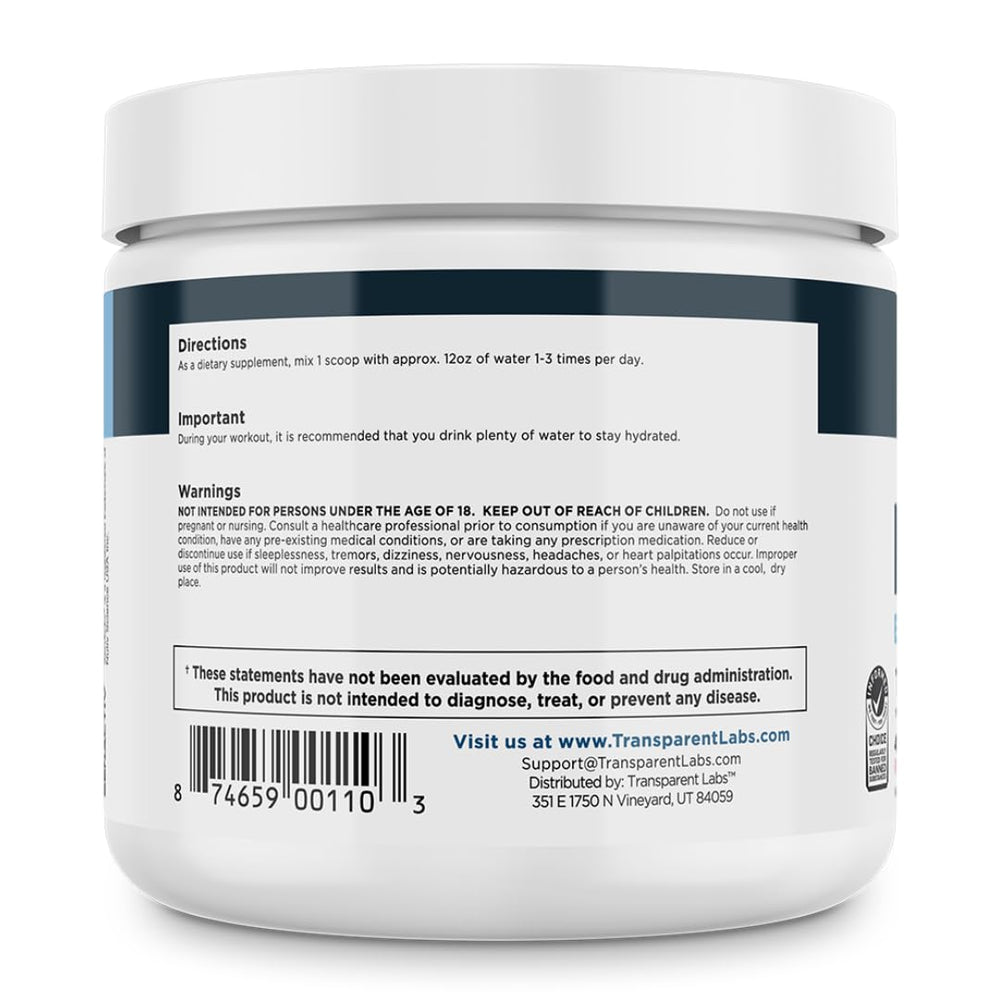 Transparent Labs primer plano del polvo sabor raspberry lemonade refrescante
