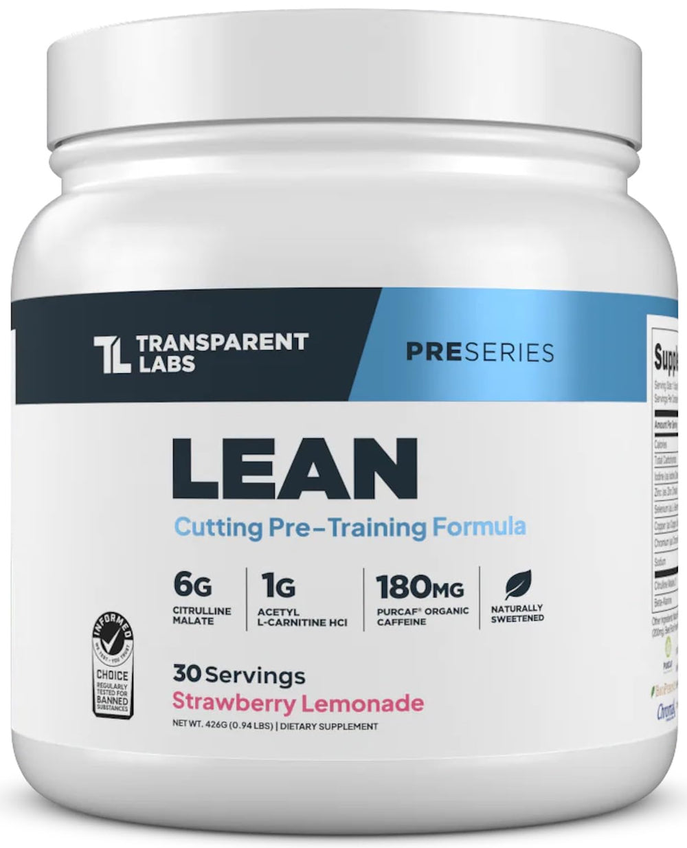 Transparent Labs envase frontal Strawberry Lemonade muestra diseño y beneficio claridad de fórmula