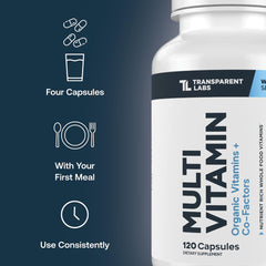 Transparent Labs frasco junto a un desayuno, toma con comida para mejor absorción