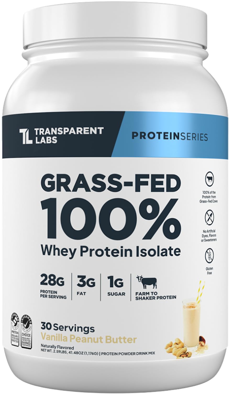 Transparent Labs envase frontal sabor Vainilla Peanut Butter, presenta proteína limpia