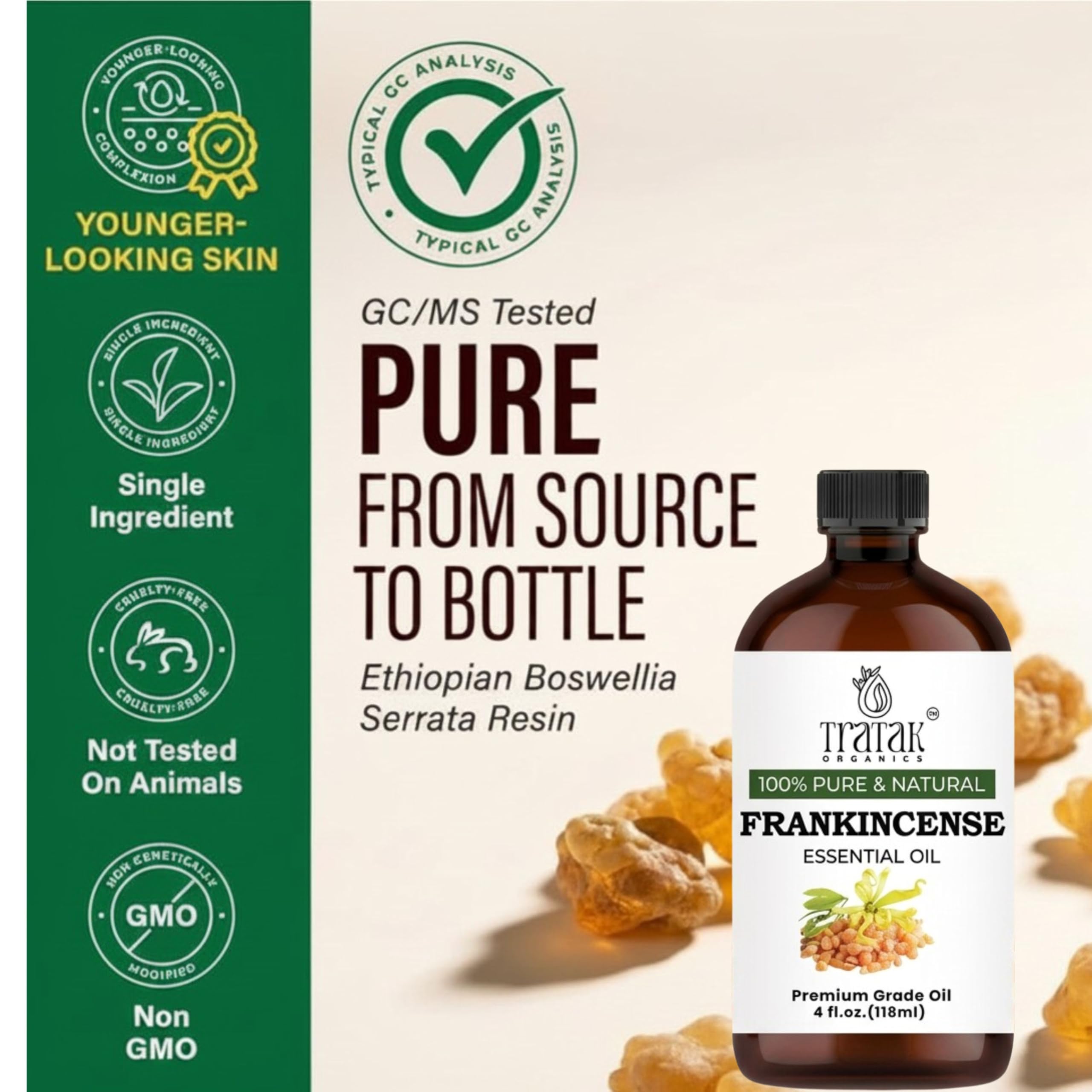 TRATAK ORGANICS botella junto a regla, muestra tamaño real y capacidad