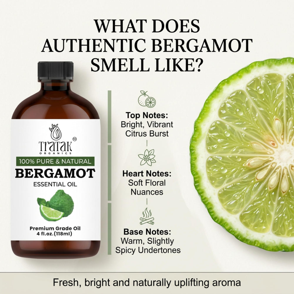 TRATAK ORGANICS etiqueta legible mostrando origen de bergamota y formulación natural