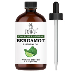 TRATAK ORGANICS botella frontal de bergamota mostrando envase ámbar y beneficio frescura