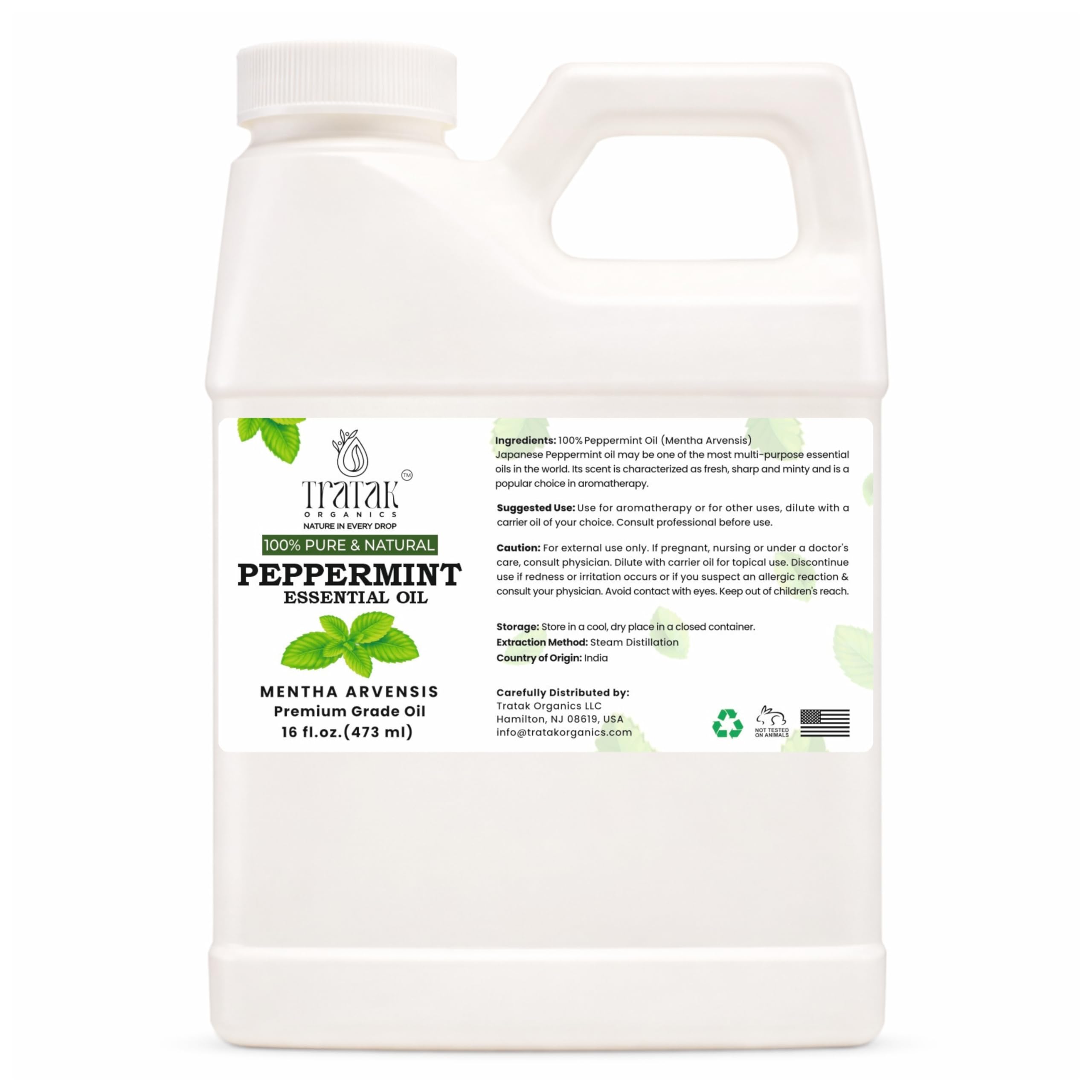 Tratak Organics botella frontal de 16 fl oz mostrando etiqueta y seguridad