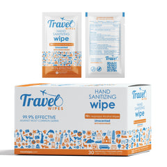 Travel Wipes empaque frontal limpio y práctico, muestra portabilidad