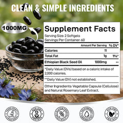 Trawecual semillas negras y aceite ilustrando origen etíope y calidad