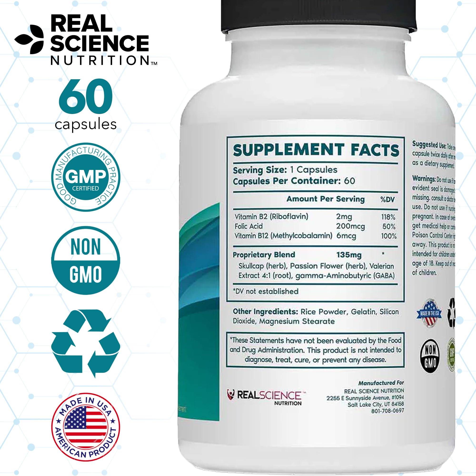 Real Science Nutrition tremanol ingredientes passionflower y skullcap mostrando origen natural