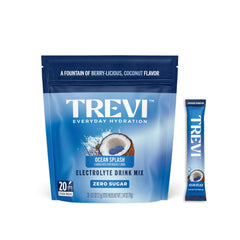 TREVI frontal del empaque mostrando 20 sobres y beneficio portátil