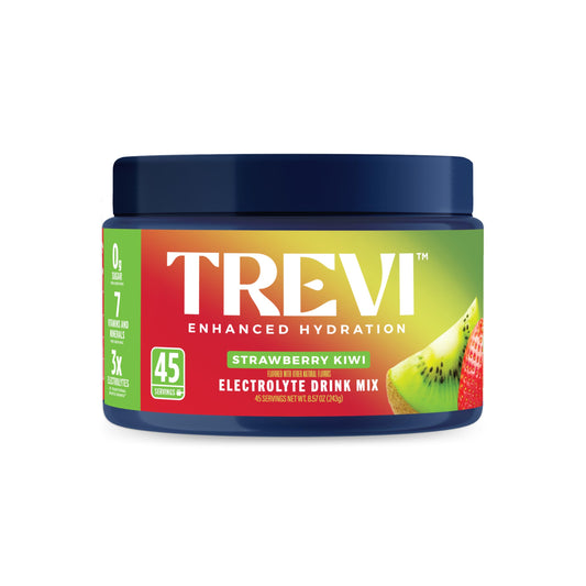 Envase TREVI Fresa Kiwi mostrado de frente, diseño claro y beneficio de hidratación