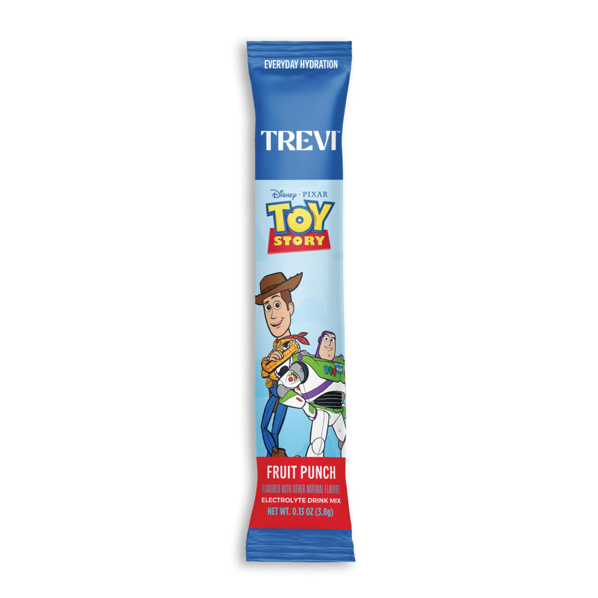 TREVI empaque frontal fruit punch mostrando 20 sobres y beneficio de hidratación rápida