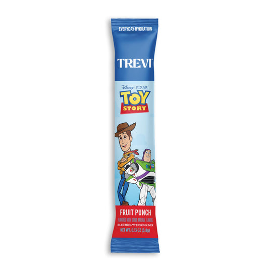 TREVI empaque frontal fruit punch mostrando 20 sobres y beneficio de hidratación rápida