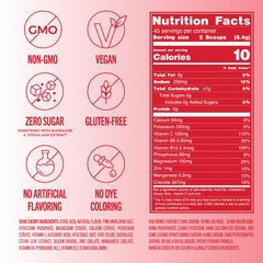 TREVI close-up del polvo sabor cereza mostrando textura fina y mezcla nutritiva
