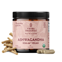 TRIBE ORGANICS frasco frontal mostrando 60 cápsulas y beneficio de equilibrio