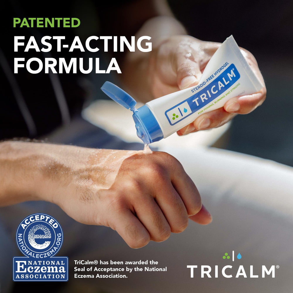 TriCalm comparación de tamaño 2 fl oz fácil de guardar en botiquín