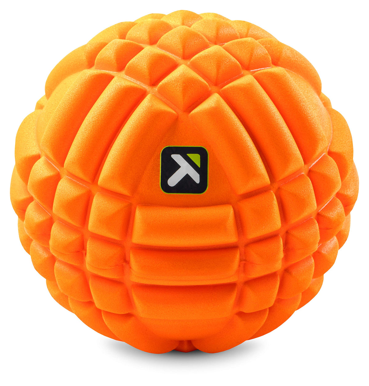 TriggerPoint GRID Ball frontal mostrando diseño naranja y compacidad para transporte