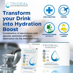TRIORAL polvo disolviéndose en agua para rehidratación instantánea