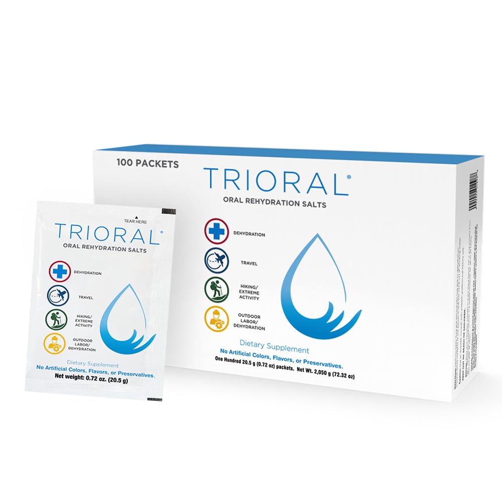 TRIORAL envase frontal mostrando 100 sobres y conveniencia de uso