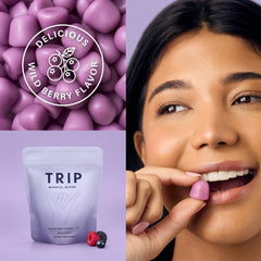 TRIP etiqueta de ingredientes que muestra magnesio y L-teanina