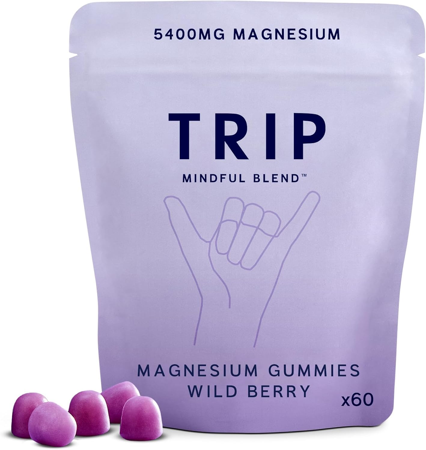 TRIP paquete frontal mostrando 60 gominolas y beneficios portátiles