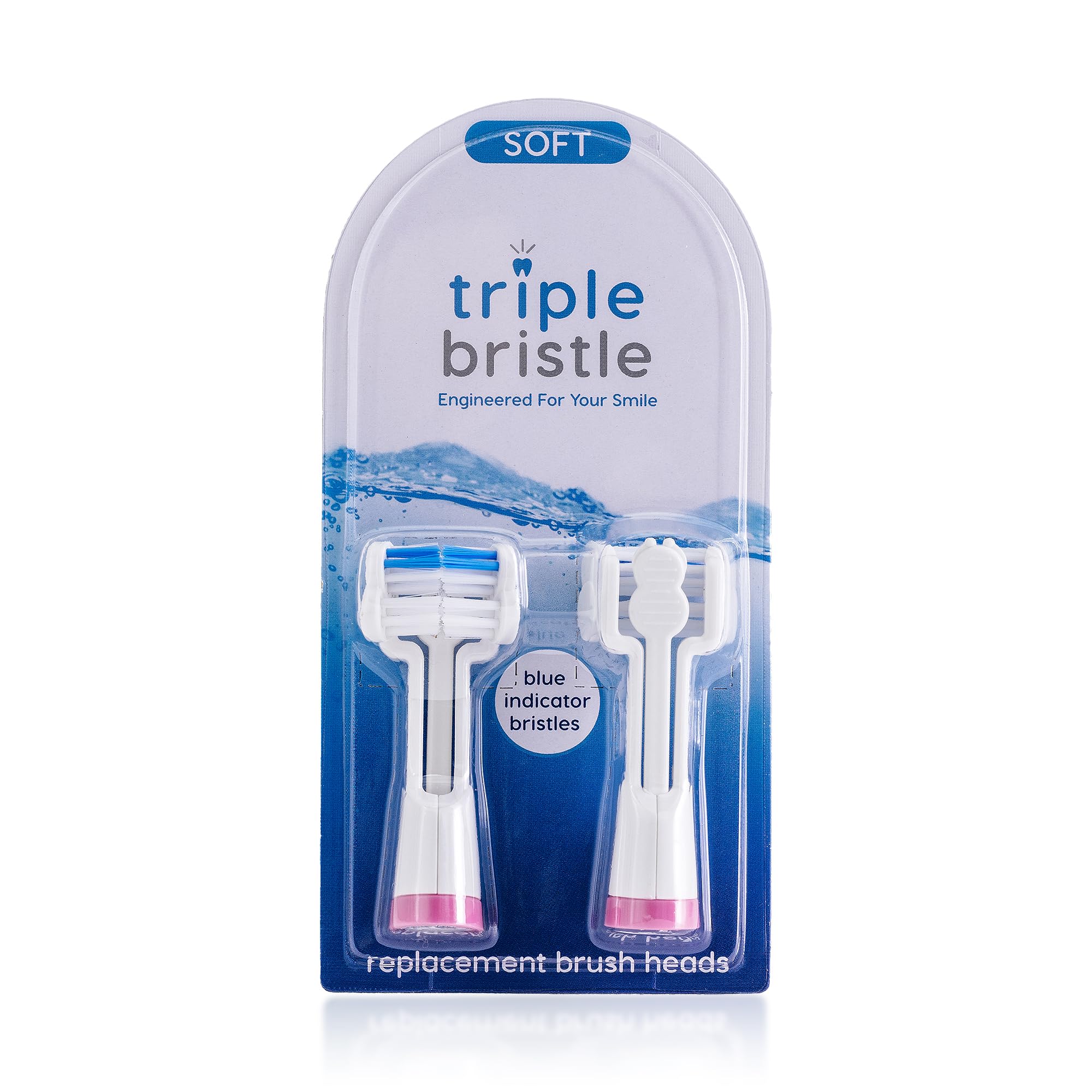 Triple Bristle cabezal frontal rosa mostrando forma y ajuste rápido