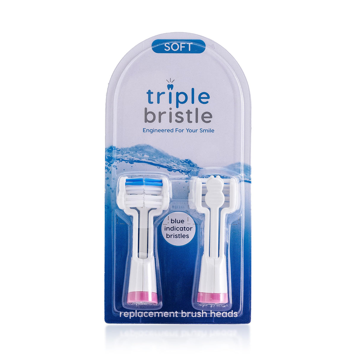 Triple Bristle cabezal frontal rosa mostrando forma y ajuste rápido