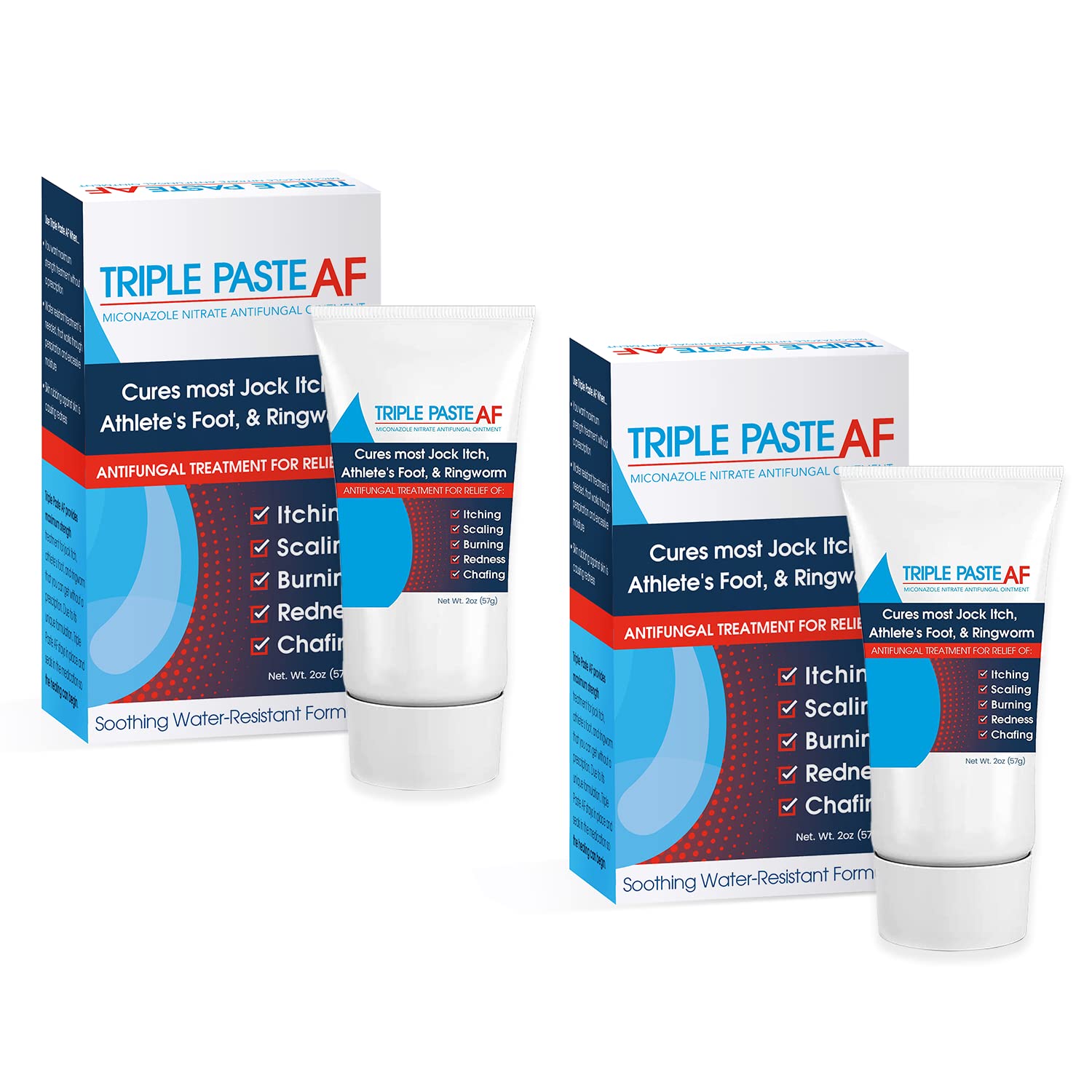 Triple Paste frasco frontal mostrando el tamaño y diseño útil