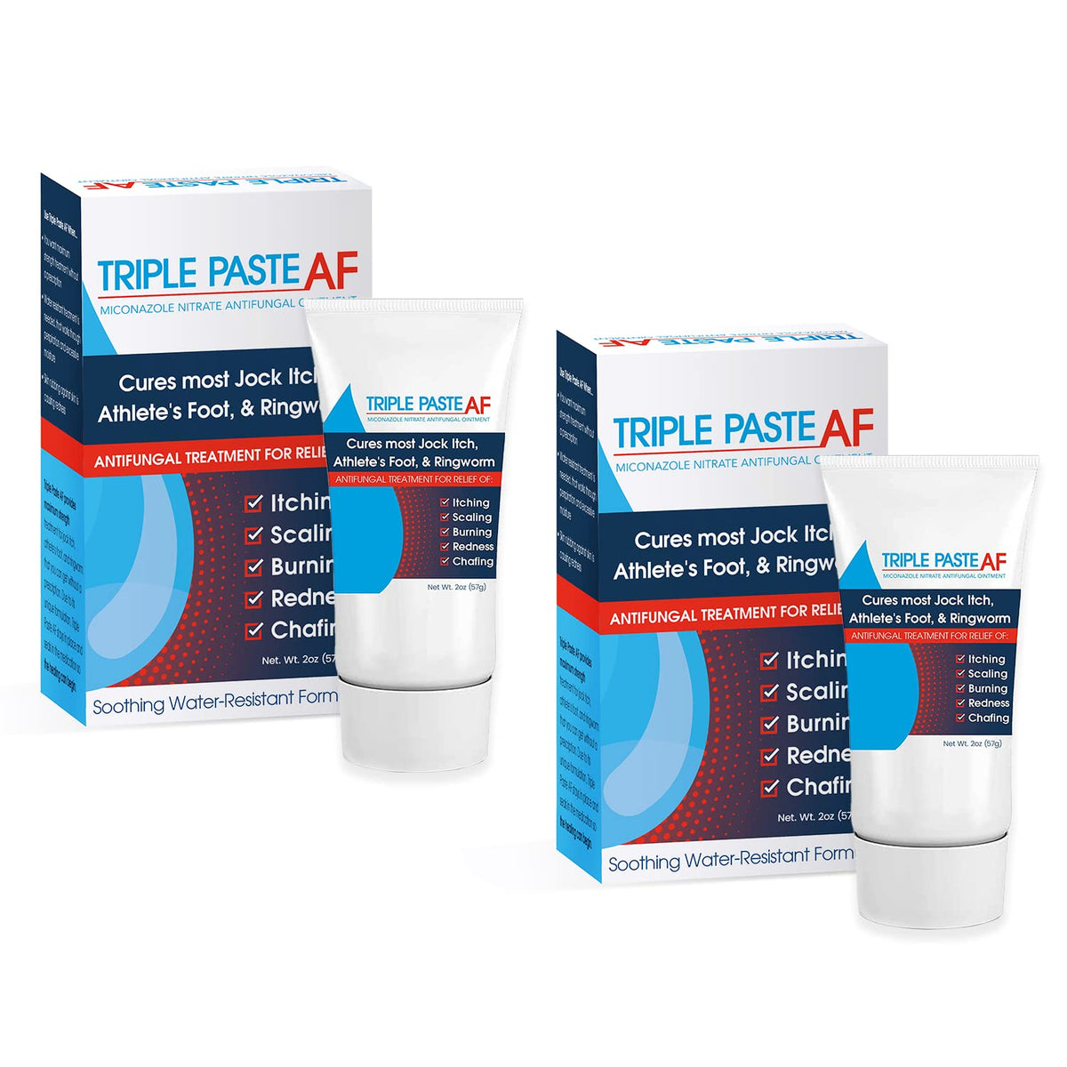 Triple Paste frasco frontal mostrando el tamaño y diseño útil