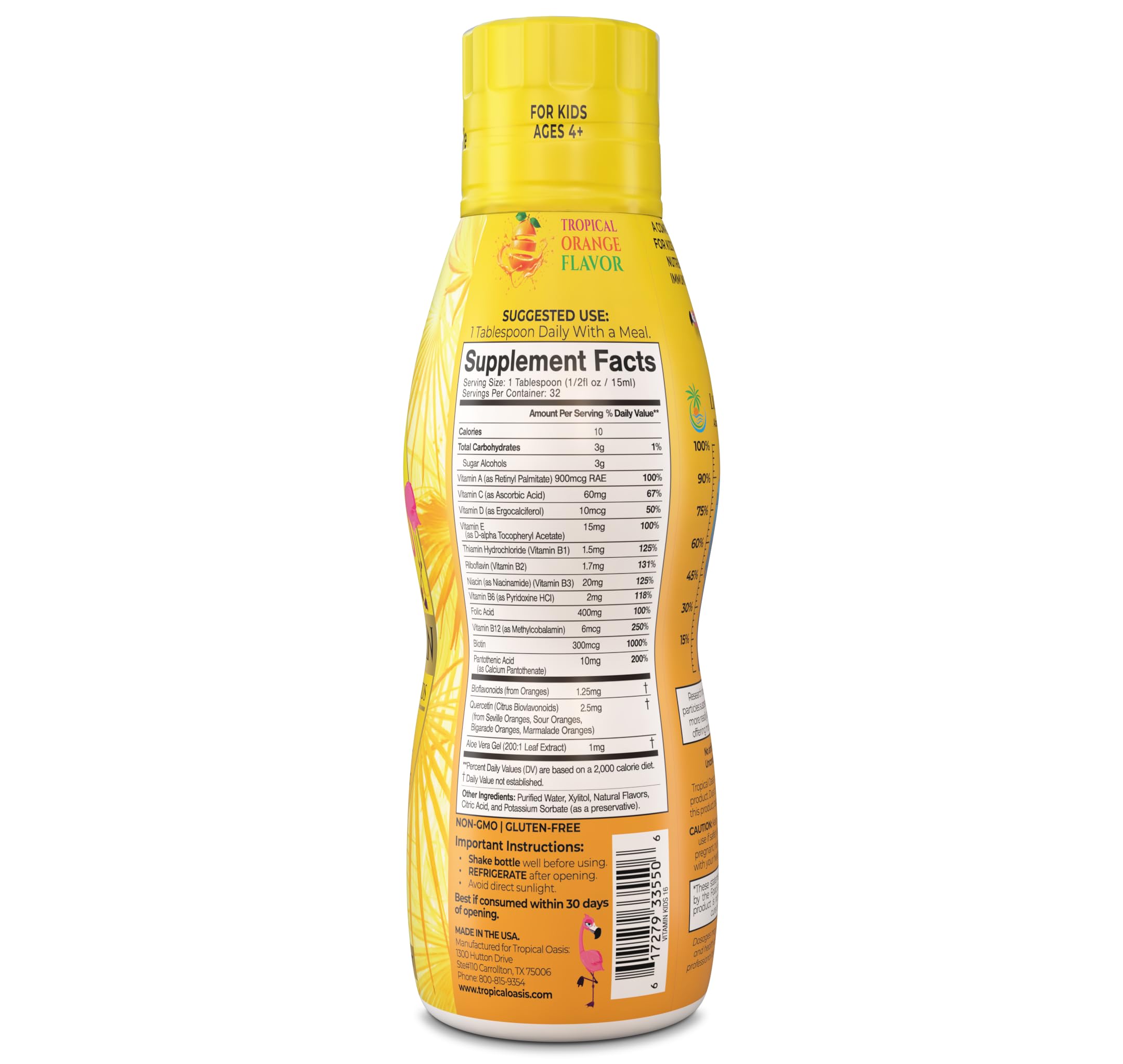 Tropical Oasis detalle de la etiqueta con información nutricional clara