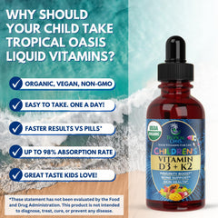Tropical Oasis etiqueta nutricional clara indicando dosis y orgánico