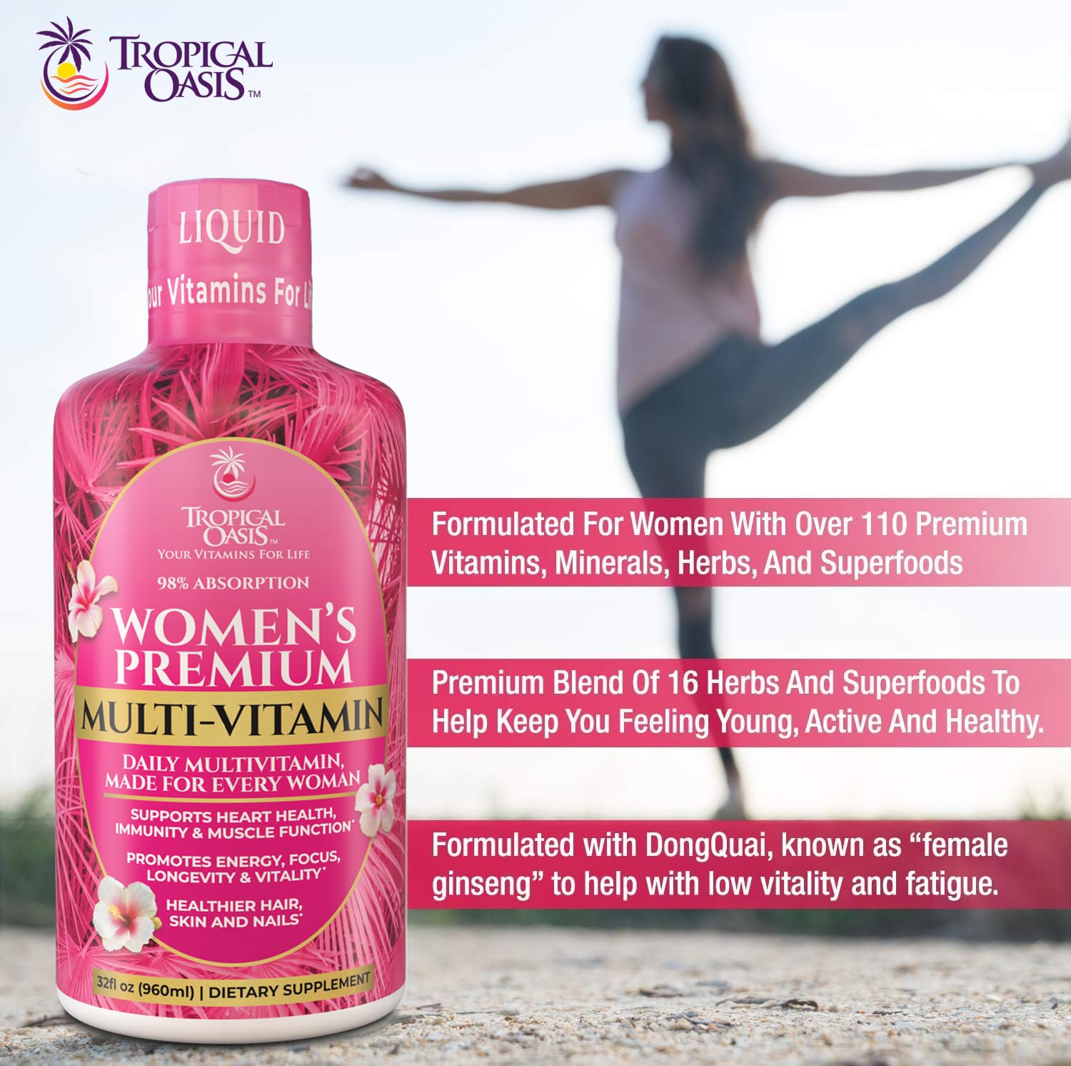 Etiqueta de Tropical Oasis con lista de ingredientes y mezcla de hierbas