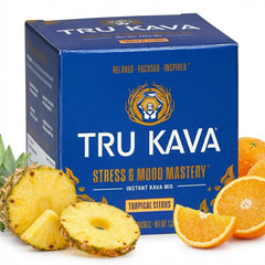 Tru Kava frente del empaque con sobres visibles y conveniencia